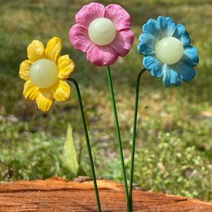 Fairy Garden Miniature Dollhouse Glow in the Dark Flower Picks Set of 3